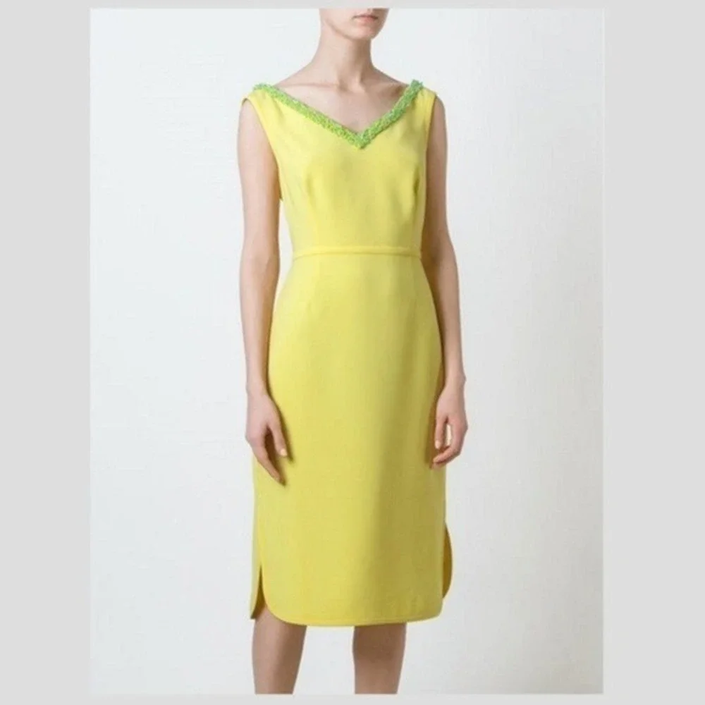 Tory Burch Yellow Portia Beaded V-Neck Sleeveless Sheath Dress NWT Sz 4